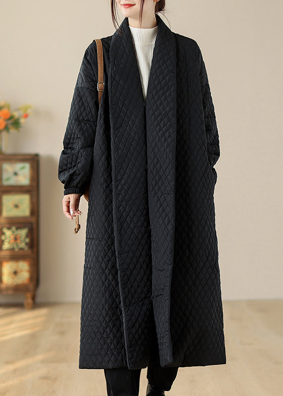 Original Design Black Pockets Thick Loose Fine Cotton Filled Coats Winter