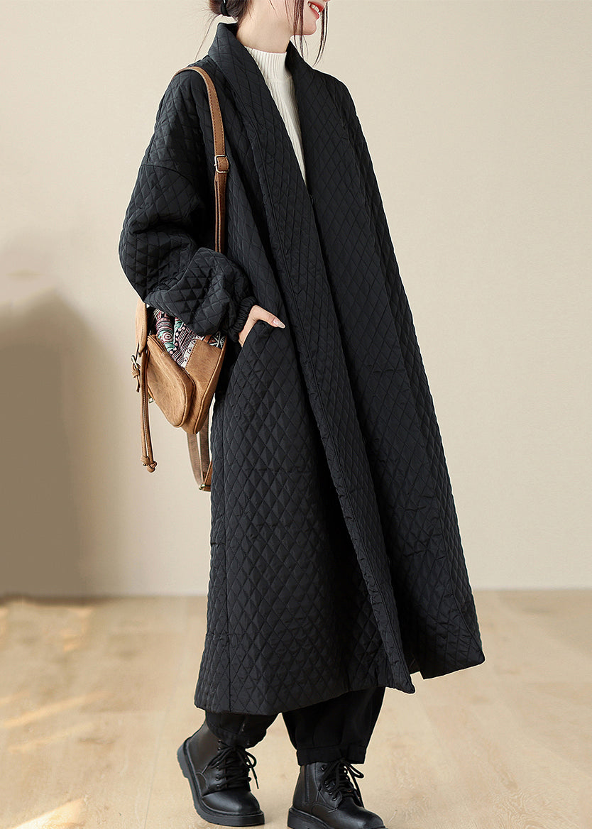 Original Design Black Pockets Thick Loose Fine Cotton Filled Coats Winter