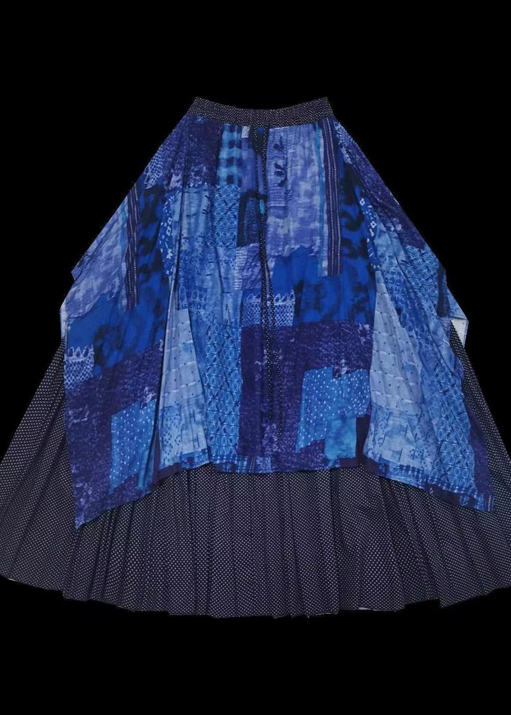 Original Design Blue Asymmetrical Patchwork Elastic Waist Cotton Skirts Spring