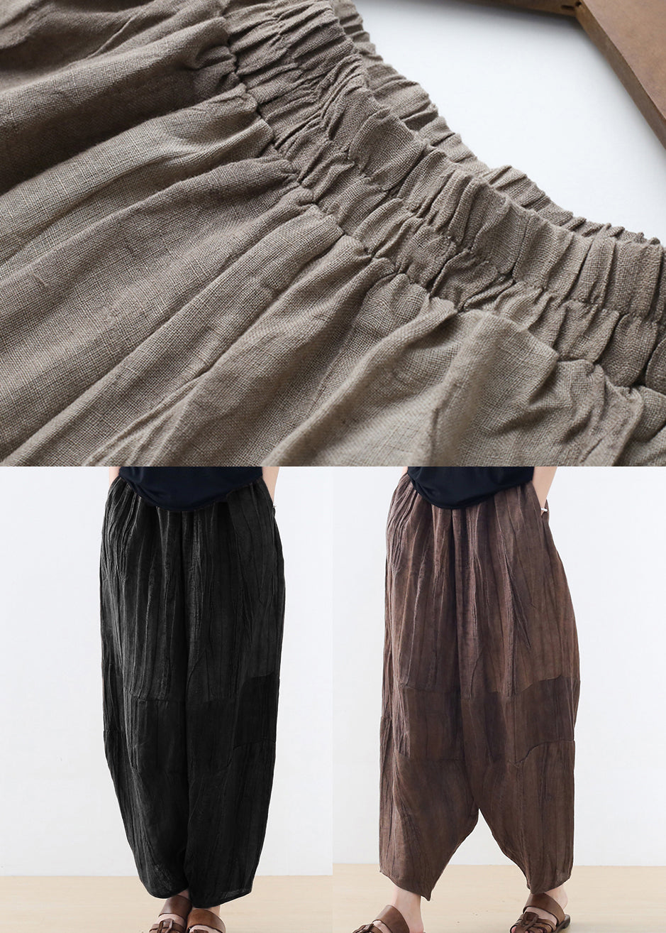 Original Design Coffee Elastic Waist Linen Harem Pants Summer