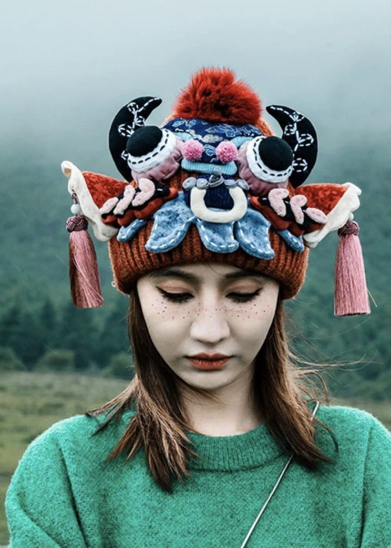 Original Design Ethnic Style Head Of An Ox Knit Hat