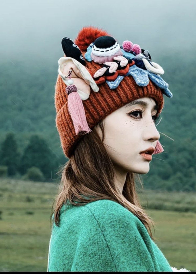 Original Design Ethnic Style Head Of An Ox Knit Hat