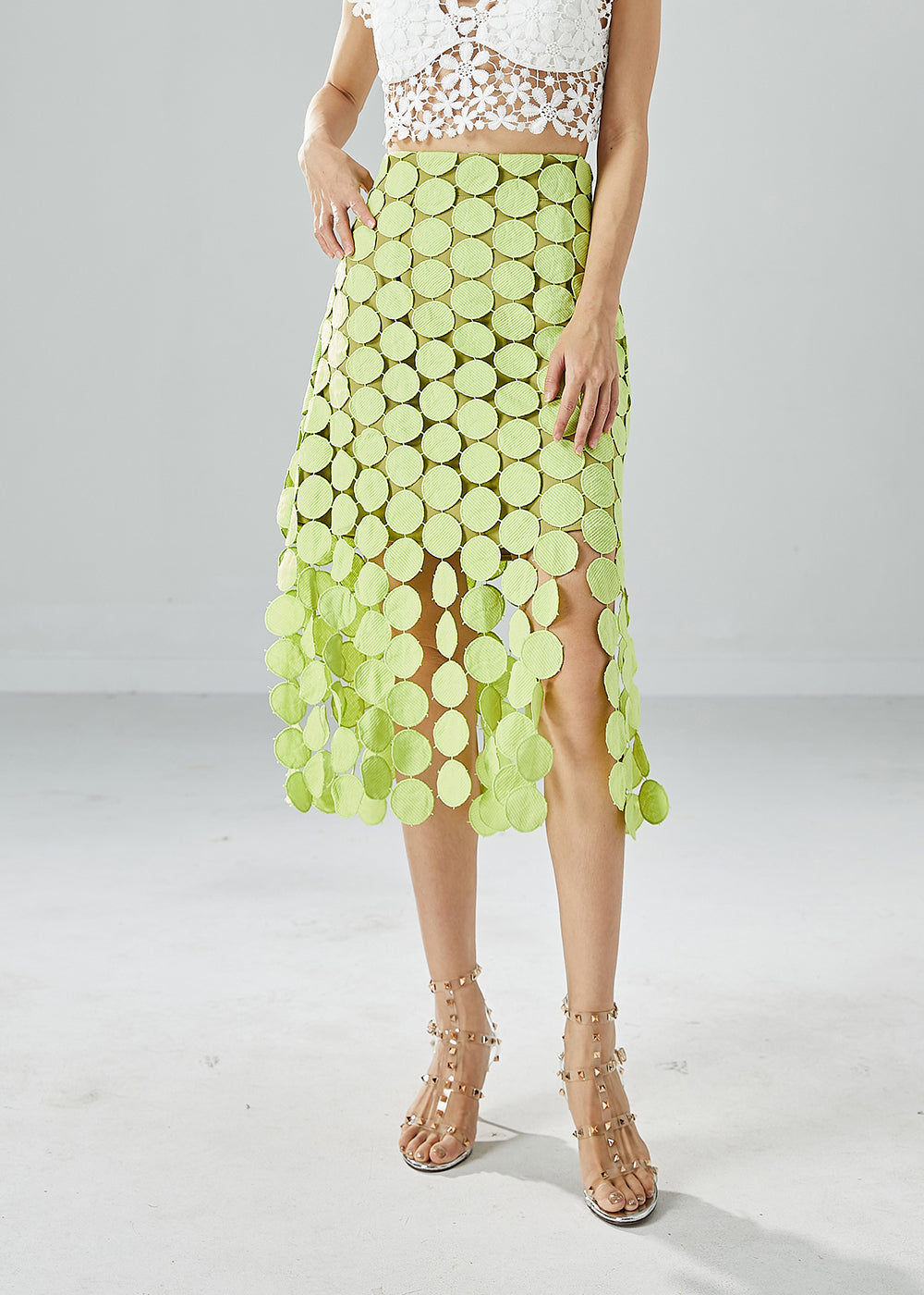 Original Design Grass Green Embroideried Circle Slim Fit Skirts Summer