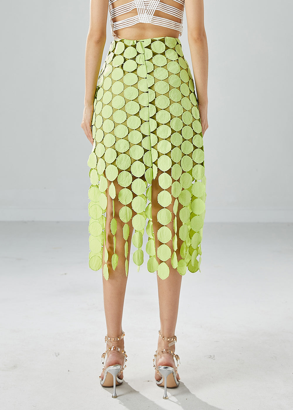 Original Design Grass Green Embroideried Circle Slim Fit Skirts Summer