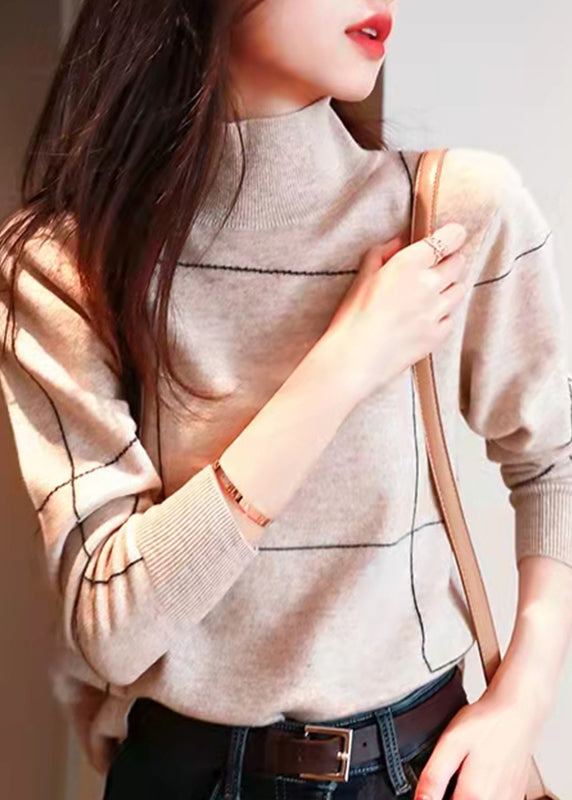 Original Design Grey Hign Neck Thick Patchwork Knit Sweater Fall