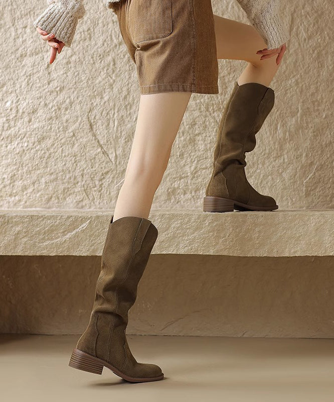Original Design Light Brown High Boots Chunky Suede