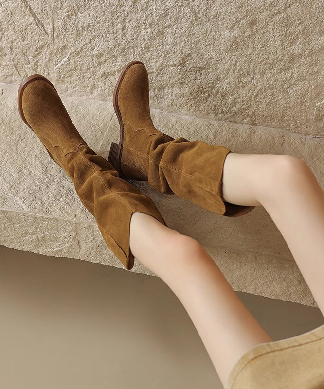 Original Design Light Brown High Boots Chunky Suede