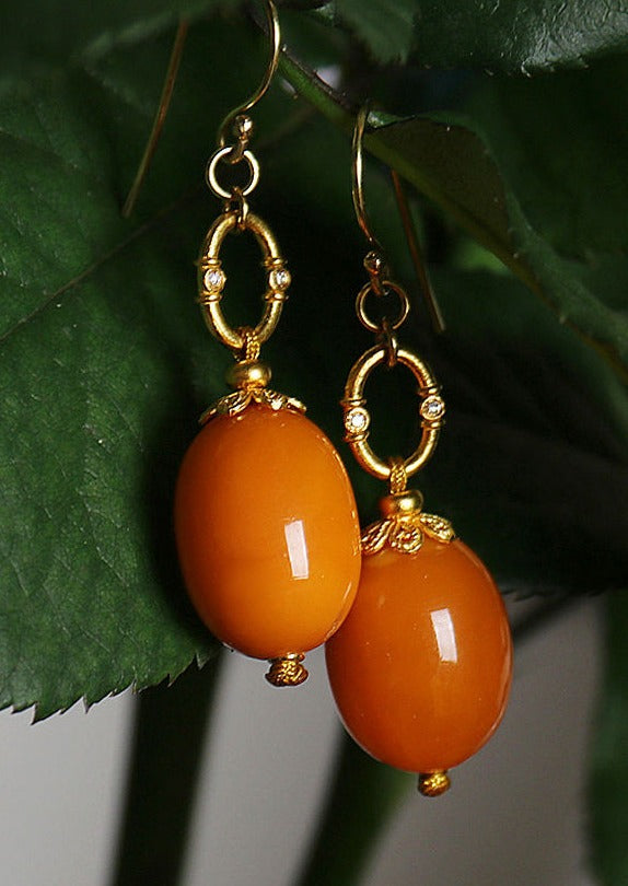 Original Design Orange Ancient Gold Zircon Beeswax Drop Earrings