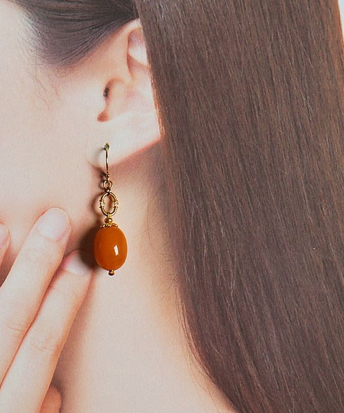 Original Design Orange Ancient Gold Zircon Beeswax Drop Earrings
