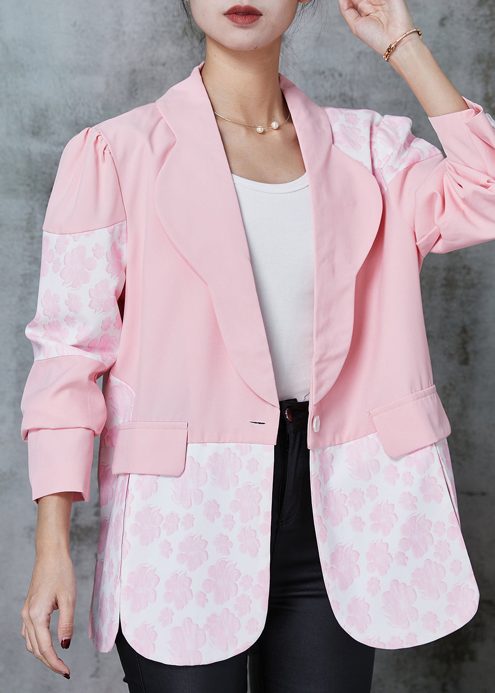 Original Design Pink Print Patchwork Cotton Coats Spring