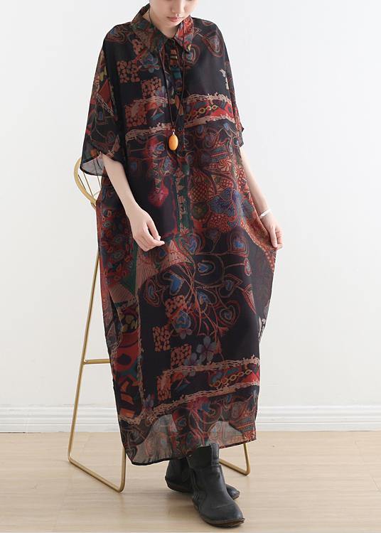 Original Design Polo Neck Print Chiffon Robe Summer - Omychic