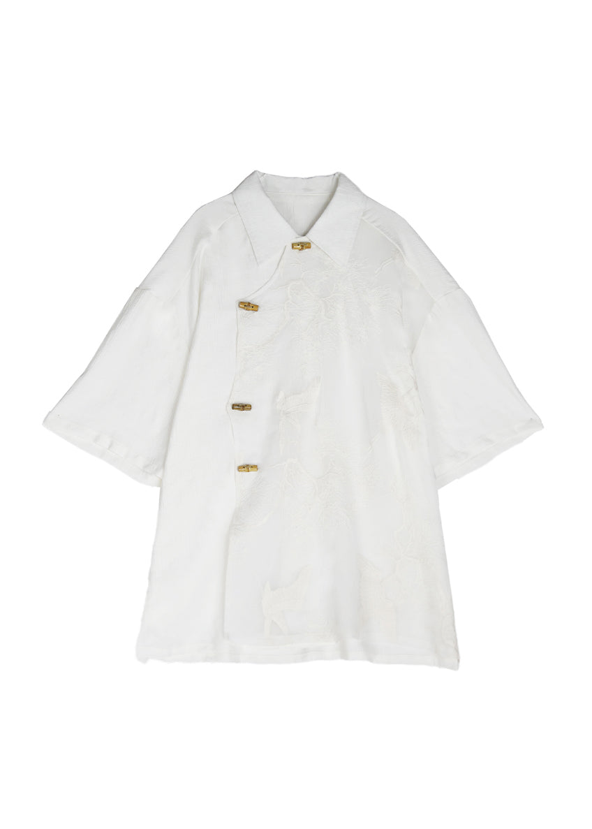 Original Design White Embroideried Tulle Patchwork Cotton Shirt Summer