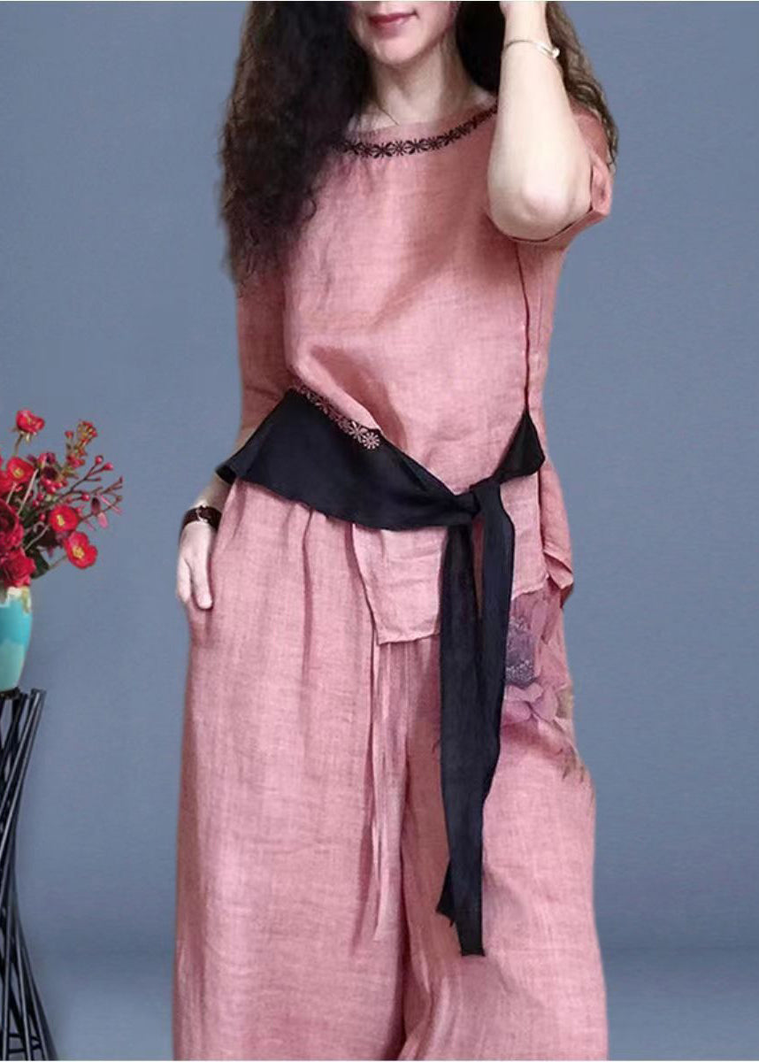 Original Printed Lace Up Top And Pants Two-Piece Set