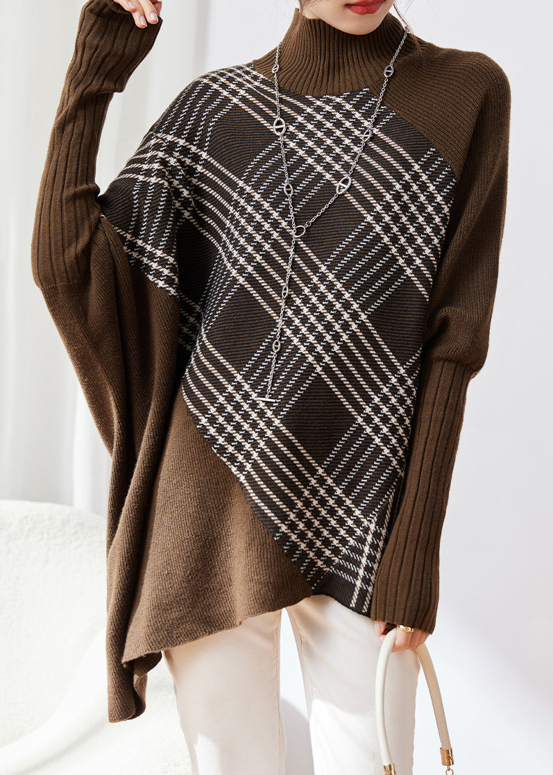 Original Oversized Coffee Asymmetrical Patchwork Woolen Sweaters Winter