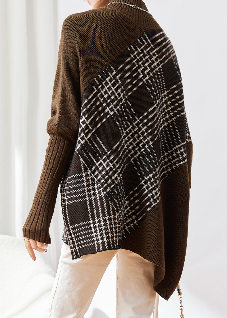 Original Oversized Coffee Asymmetrical Patchwork Woolen Sweaters Winter