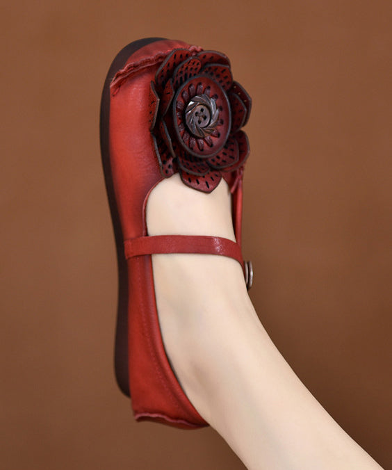 Original Retro Flower One Word Buckle Red Soft Sole Penny Loafers