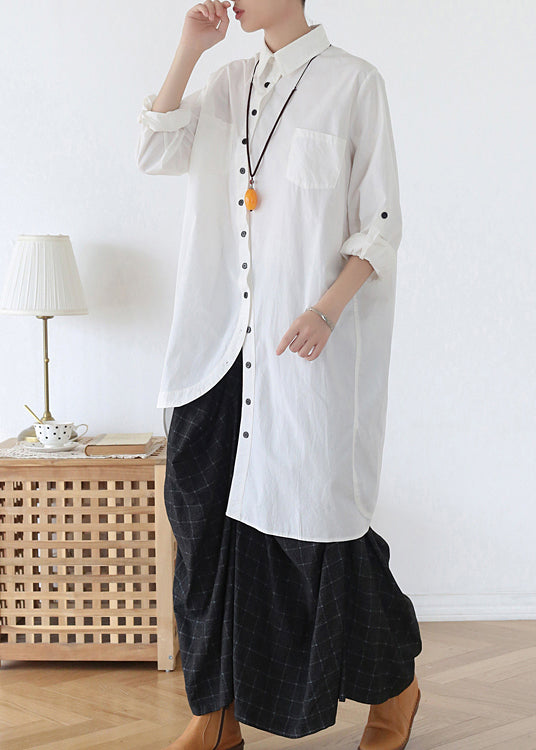 Original White Asymmetrical Design Cotton Long Shirts Fall