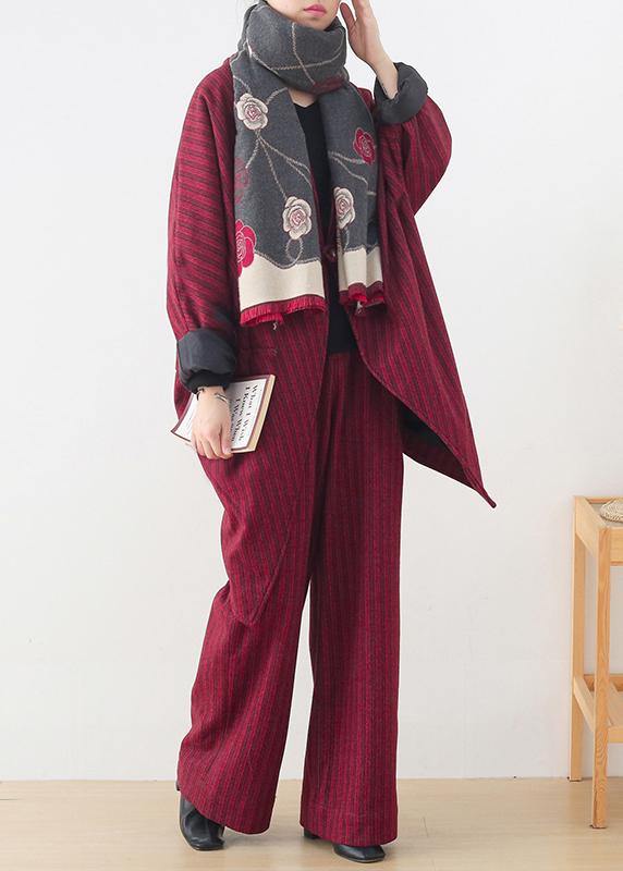 Original design red woolen suit female cocoon-shaped irregular mid-length coat autumn and winter - Omychic
