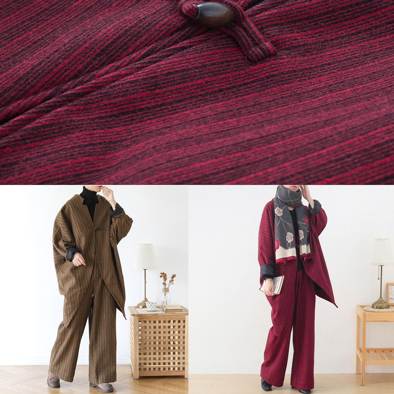 Original design red woolen suit female cocoon-shaped irregular mid-length coat autumn and winter - Omychic