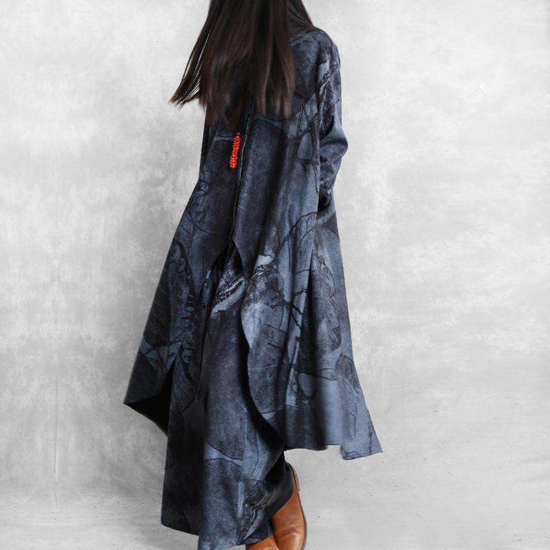 Original designer gray print irregular art two-piece female loose large swing long coat - Omychic