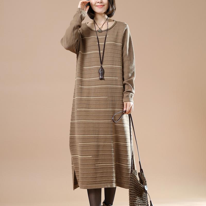 Original Khaki long knit dresses winter sweaters people coming and going - Omychic