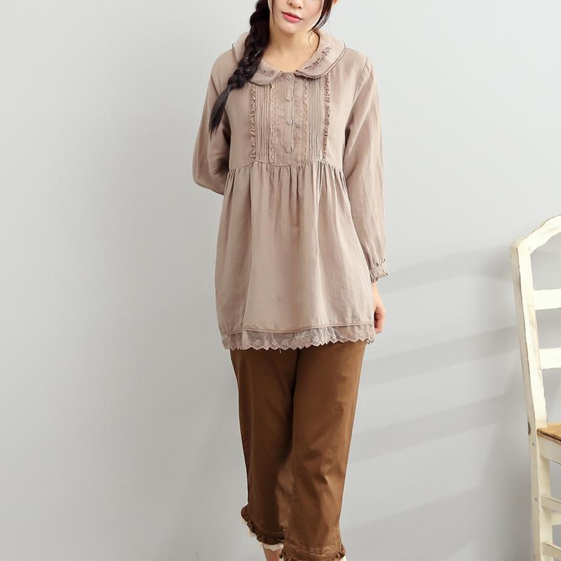 Original chocolate cotton blouse plus size casual tops - Omychic