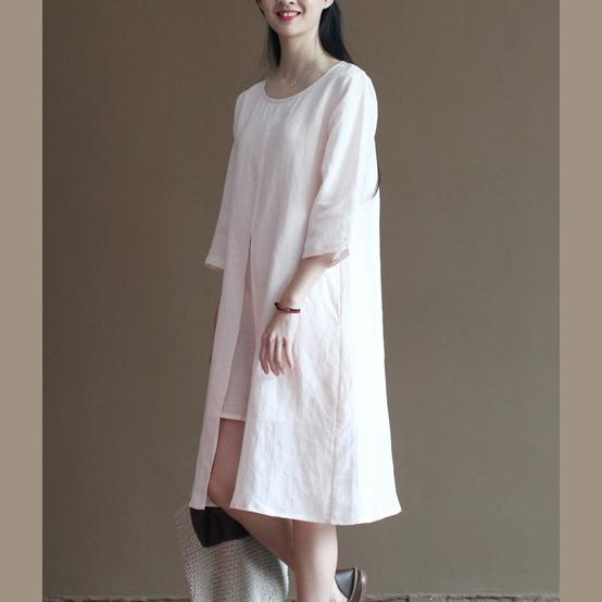 Original design pink linen sundress summer half sleeve dresses - Omychic