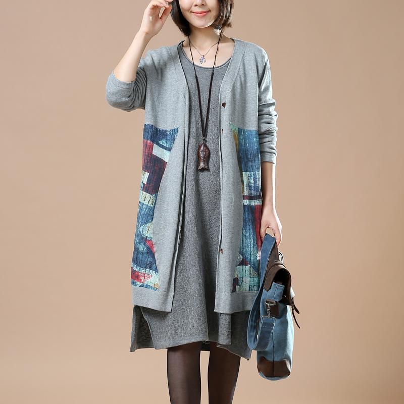 Original gray floral knit jackets sweater coats - Omychic