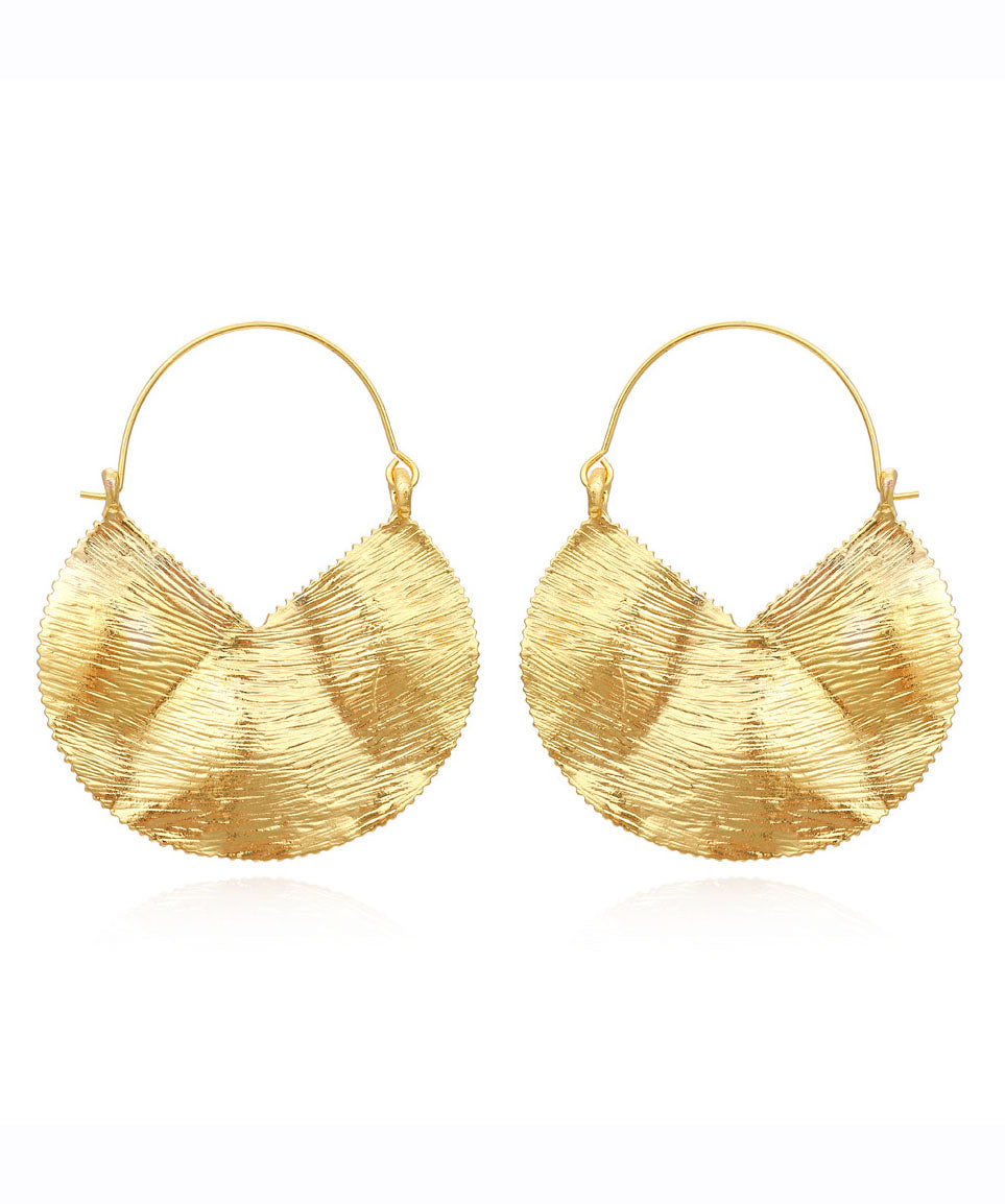 Oversize Gold Alloy Geometric Wrinkled Hoop Earrings
