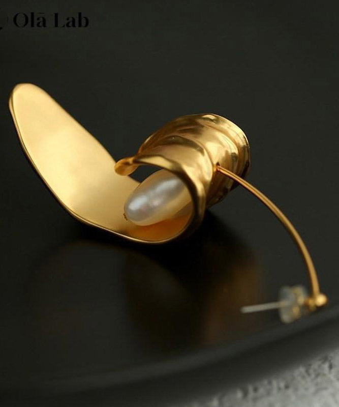 Oversize Gold Copper Overgild Pearl Drop Earrings
