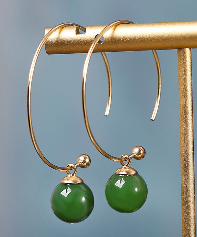 Oversize Green 14K Gold Jade Hoop Earrings