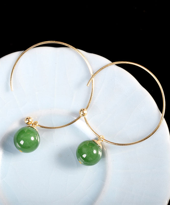 Oversize Green 14K Gold Jade Hoop Earrings