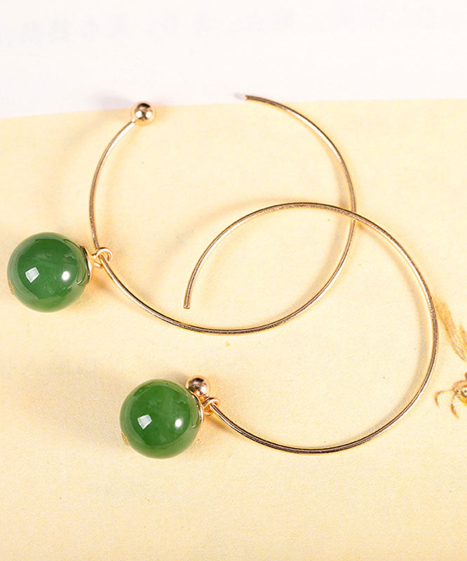 Oversize Green 14K Gold Jade Hoop Earrings