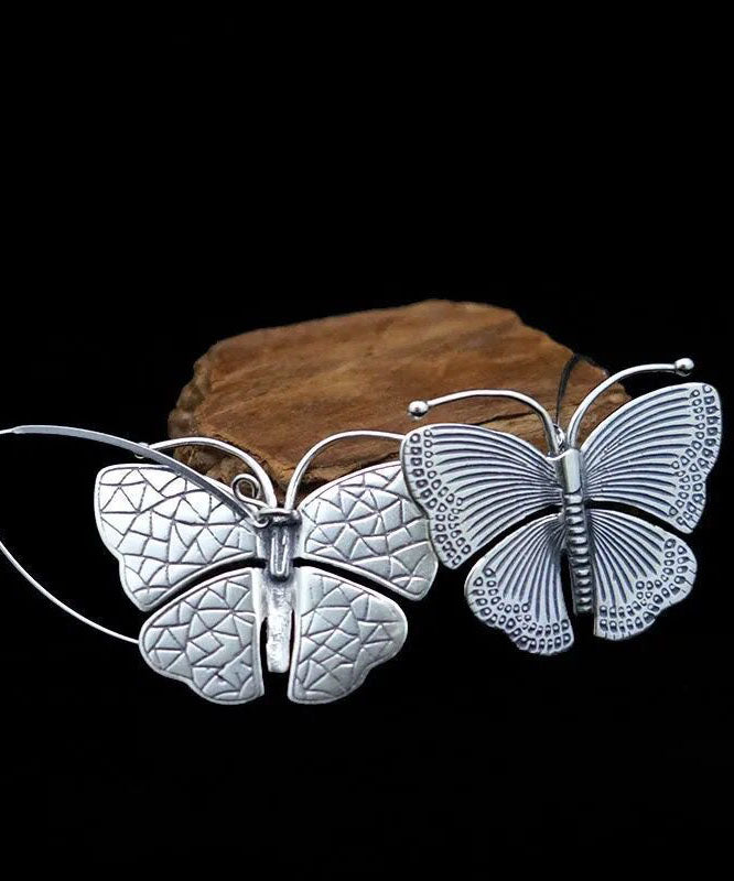 Oversize Silk Sterling Silver Butterfly Hoop Earrings