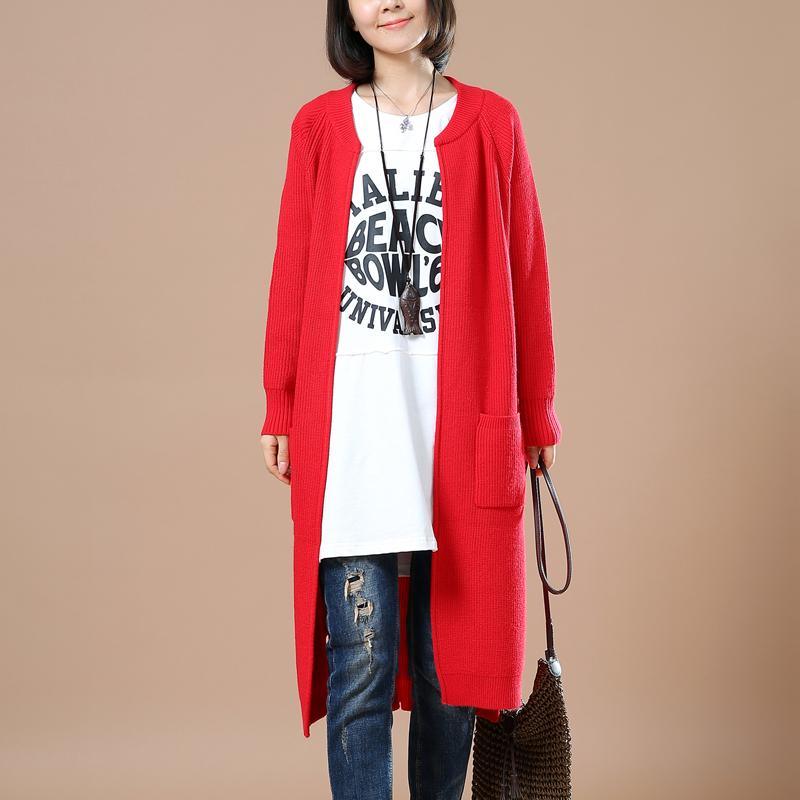 Oversize Red sweaters Solid color knit cardigans - Omychic