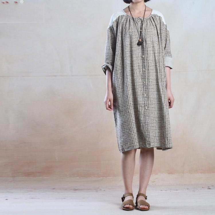 Oversize maxi dress summer grid cotton sundress loose fitting dress - Omychic