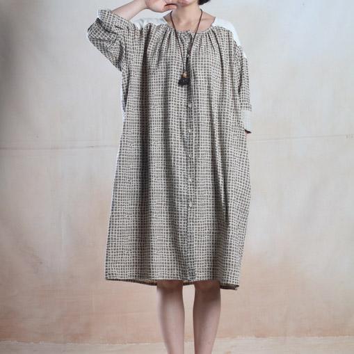 Oversize maxi dress summer grid cotton sundress loose fitting dress - Omychic