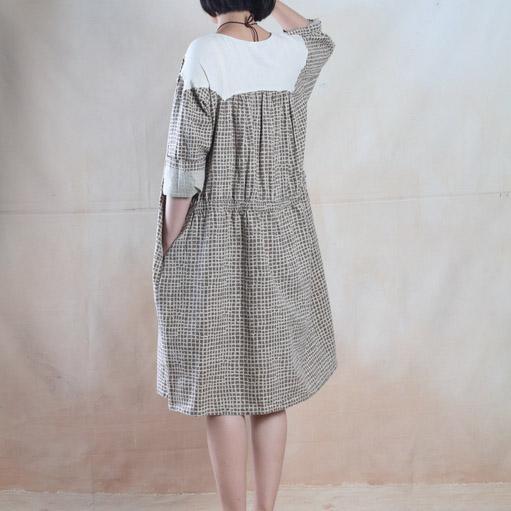 Oversize maxi dress summer grid cotton sundress loose fitting dress - Omychic
