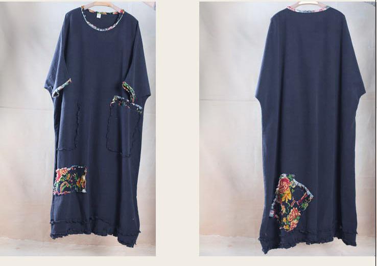 Oversize navy linen maxi dress plus size linen sundress - travel alone - Omychic