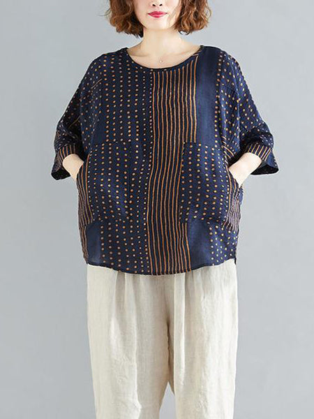 Vintage Polka Dot Striped Cotton Tops