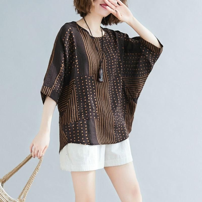 Vintage Polka Dot Striped Cotton Tops