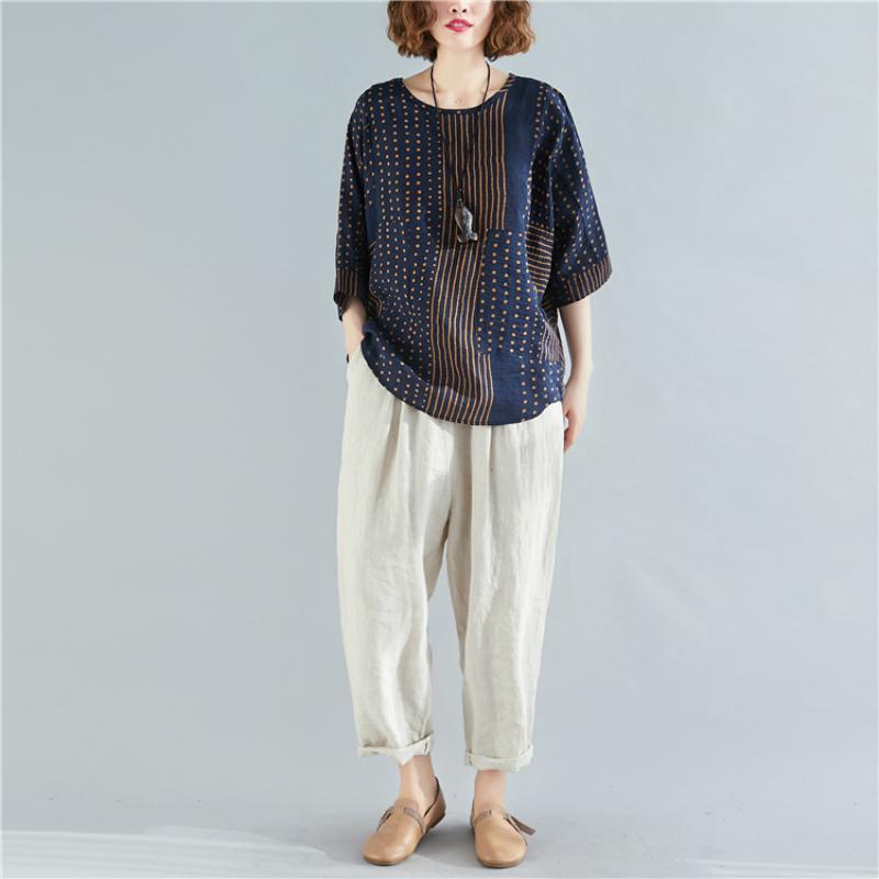Vintage Polka Dot Striped Cotton Tops