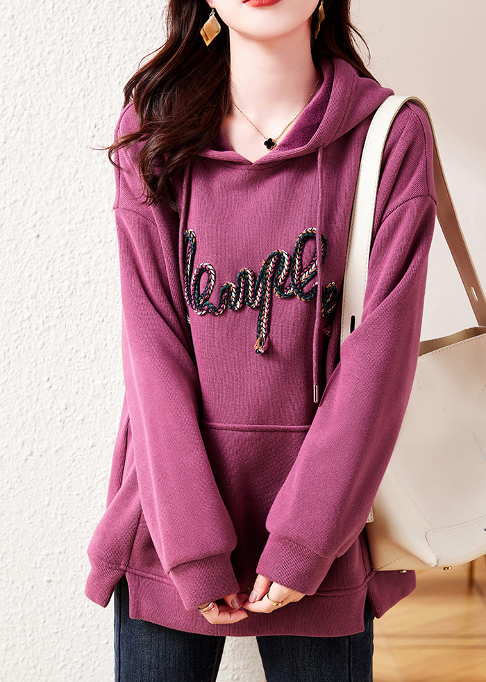 Oversized Rose Hooded Pockets Warm Fleece Sweatshirts Top Winter