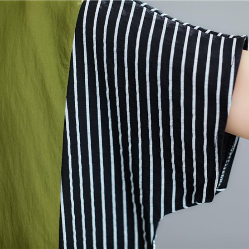 Plus Size Striped Cotton Linen Women's Tops