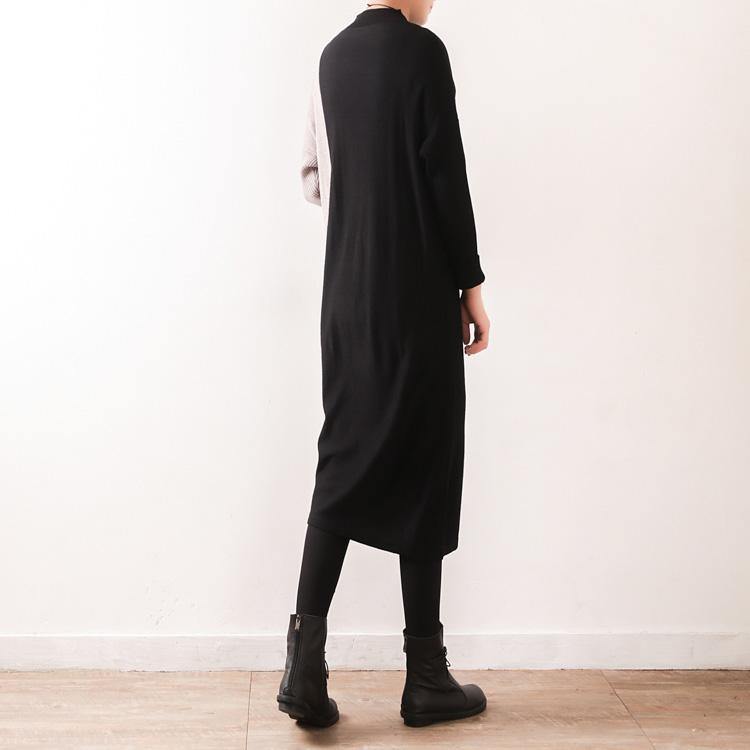 Oversized Sweater dress outfit Moda high neck patchwork black Mujer knit dress - Omychic