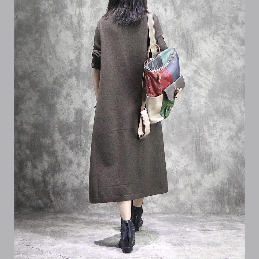 Oversized Sweater dress outfit thick khaki daily knit high neck dress - Omychic