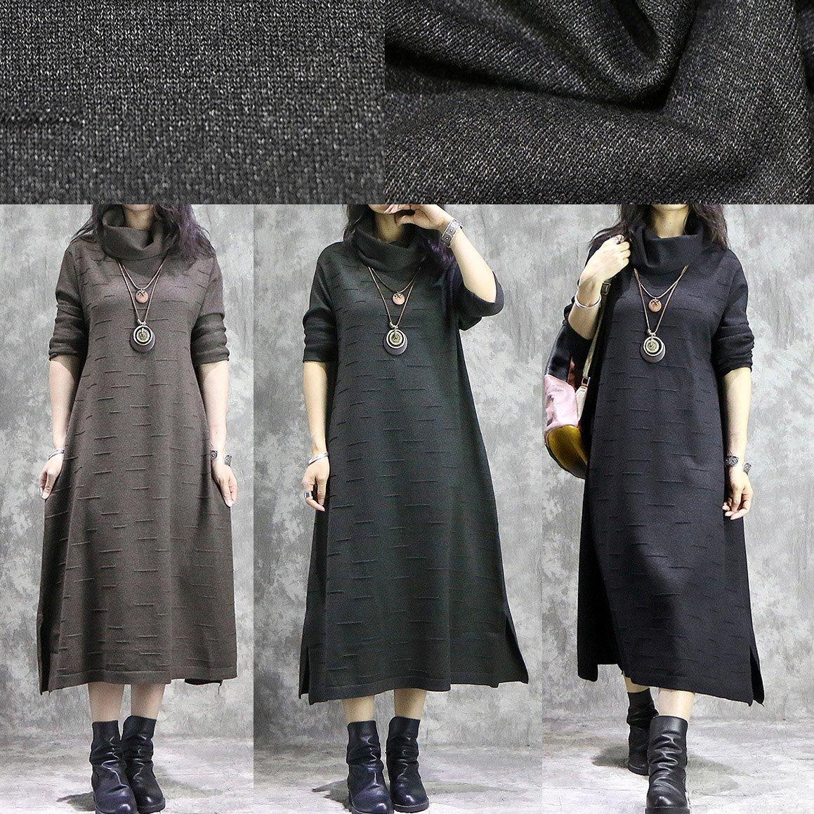 Oversized Sweater dress outfit thick khaki daily knit high neck dress - Omychic
