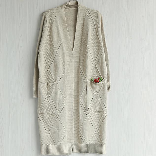 Oversized beige knit jacket plus size clothing hooded knit warm outwear - Omychic