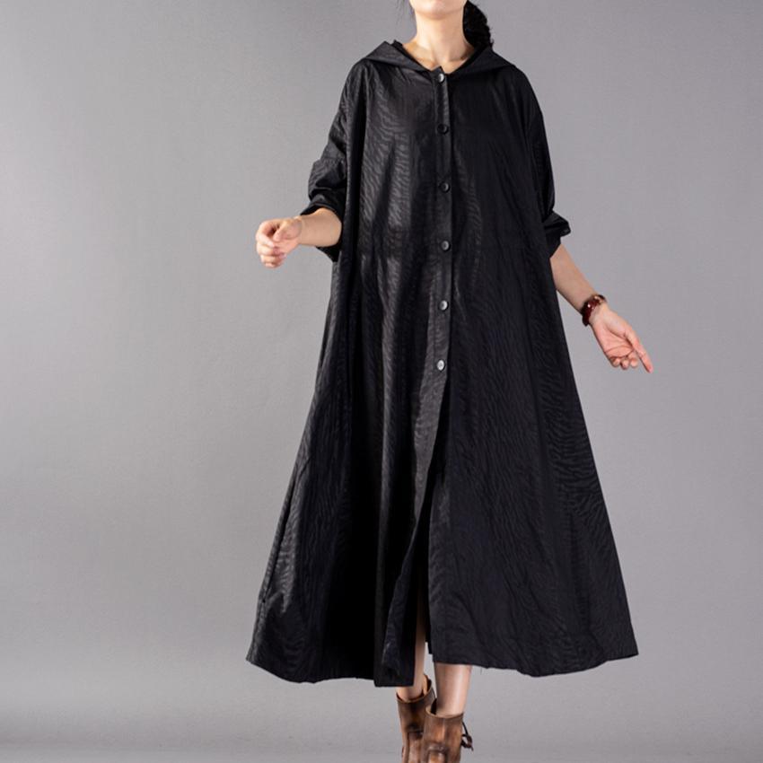 Oversized black blended oversize hooded tops large hem coat - Omychic