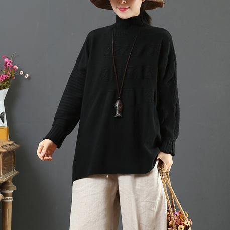 Oversized black sweater tops winter plus size clothing high neck sweaters - Omychic